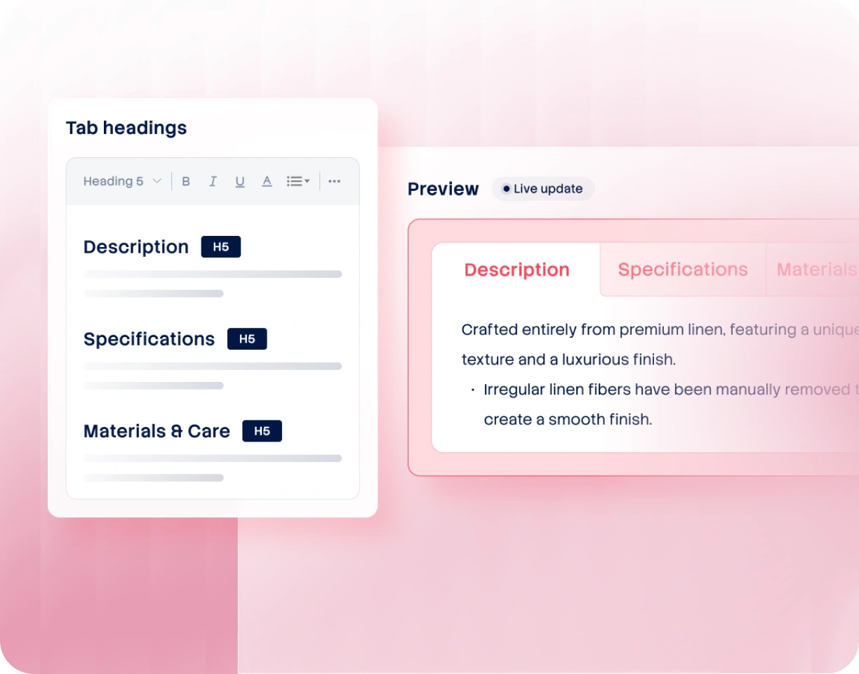 Your headings become product tabs