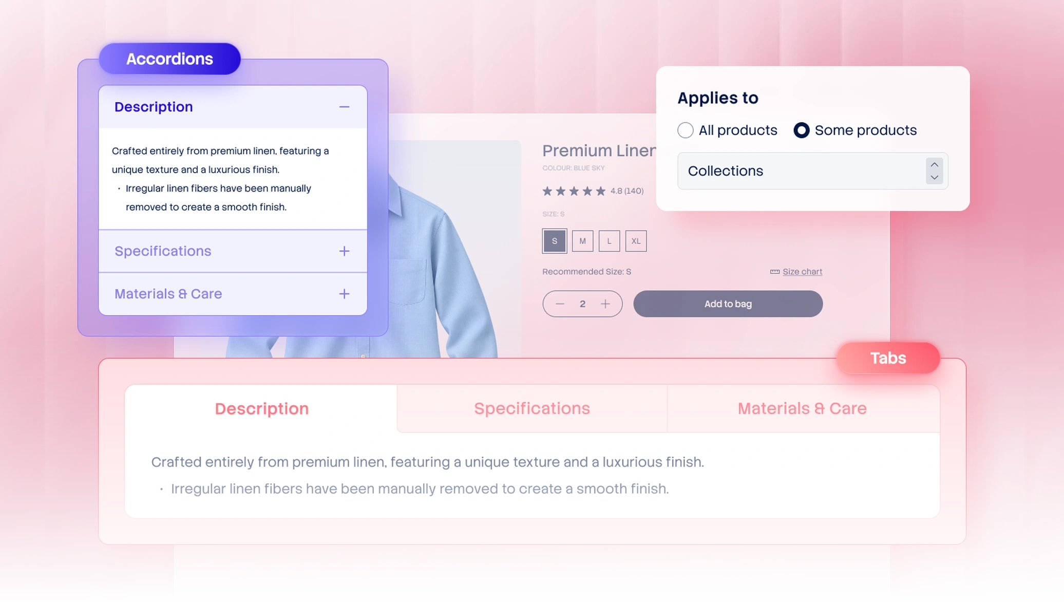 Protabs: product description organized into tabs and accordions